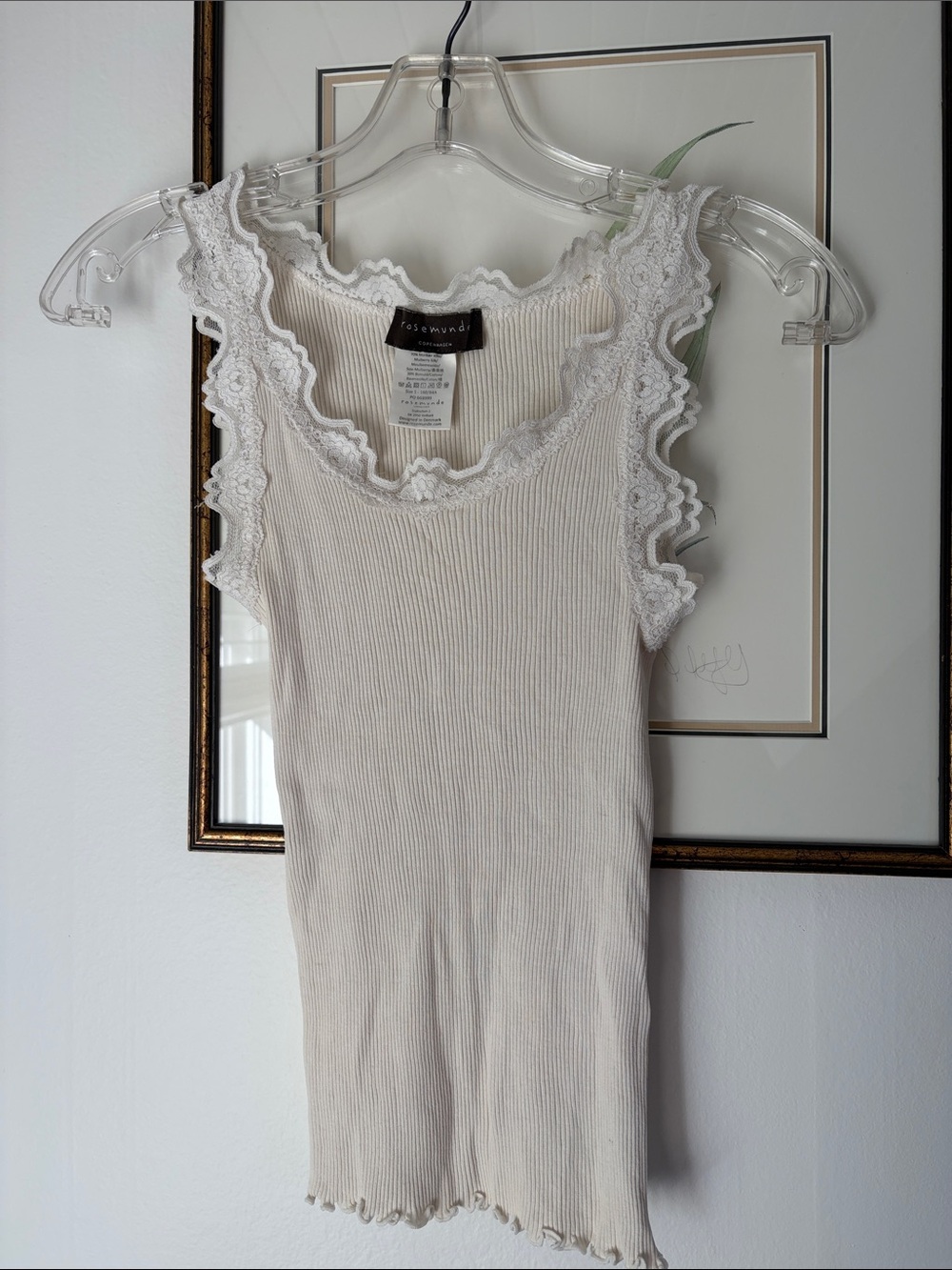 Ribbed Lace-Trim Creme Camisole